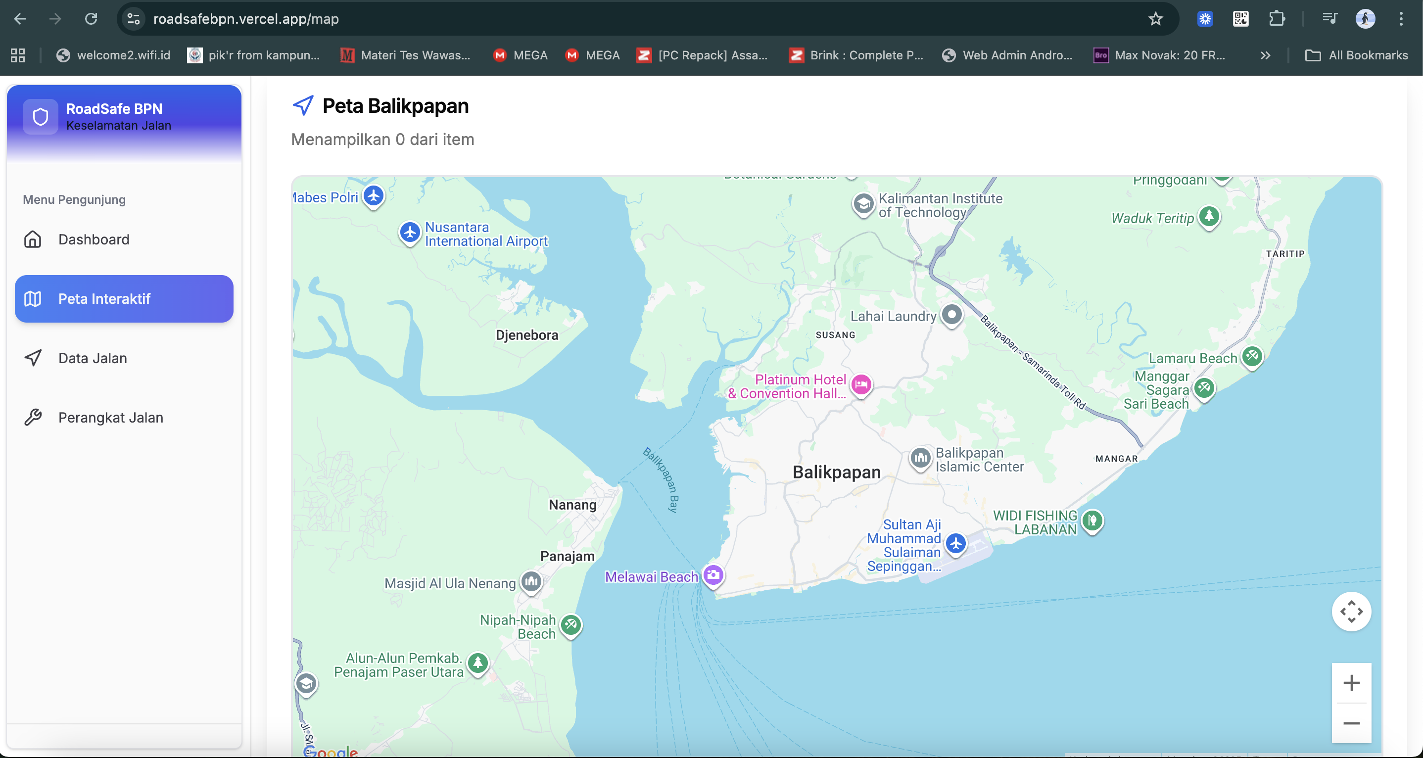 Tampilan Dashboard Roadsafebpn